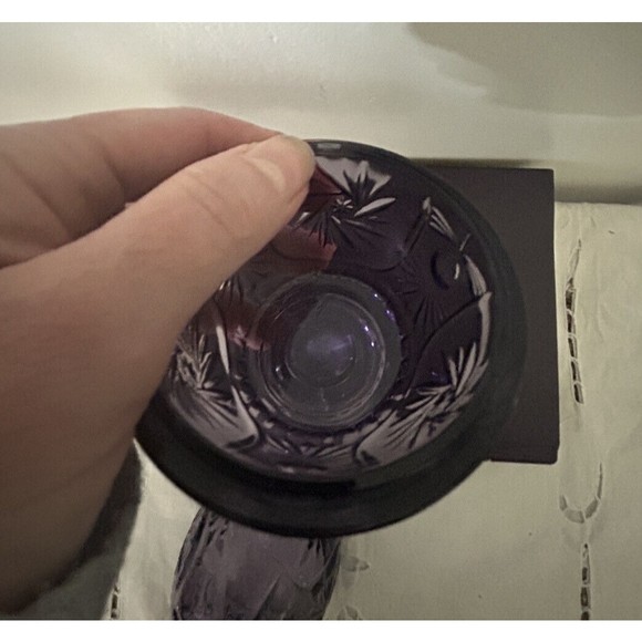 Vtg Victorian Trading Co Purple Glass Footed Egg Shaped Trinket Covered Compote - Picture 10 of 10